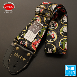 Live Line - 70mm Width Bass Straps - Japanese Crepe style Fabric Series - Kabuki [LSB48KBK]